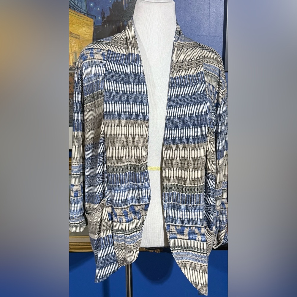 Robert Louis Blue and Beige Patterned Cardigan